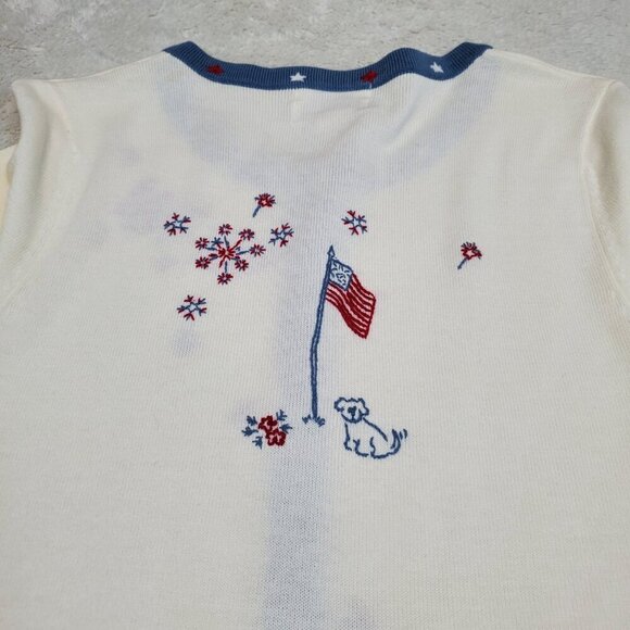 Christopher‎ & Banks Ivory Blue Red Patriotic Embroidered Short Sleeve Blouse S - Picture 5 of 9